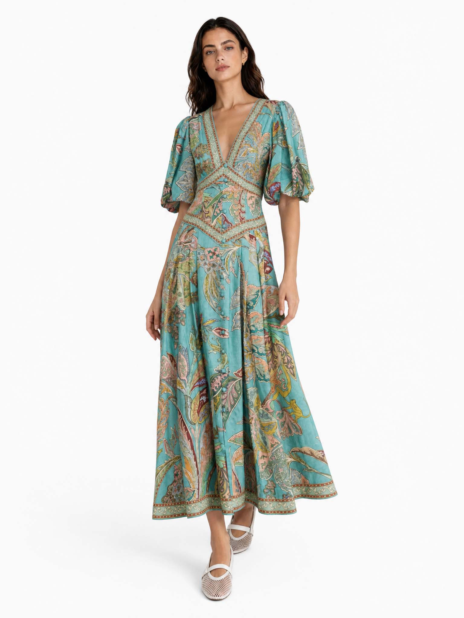 Robe midi satinée fleurie