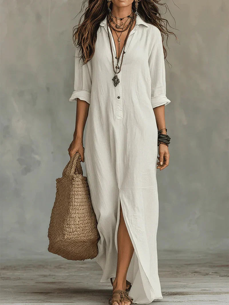 Robe Maxi Noire Évasée avec Boutons