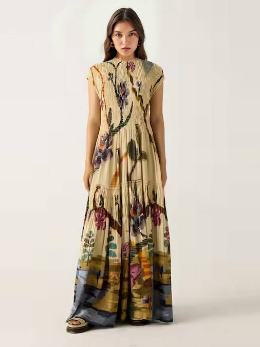 Robe maxi plissée imprimée