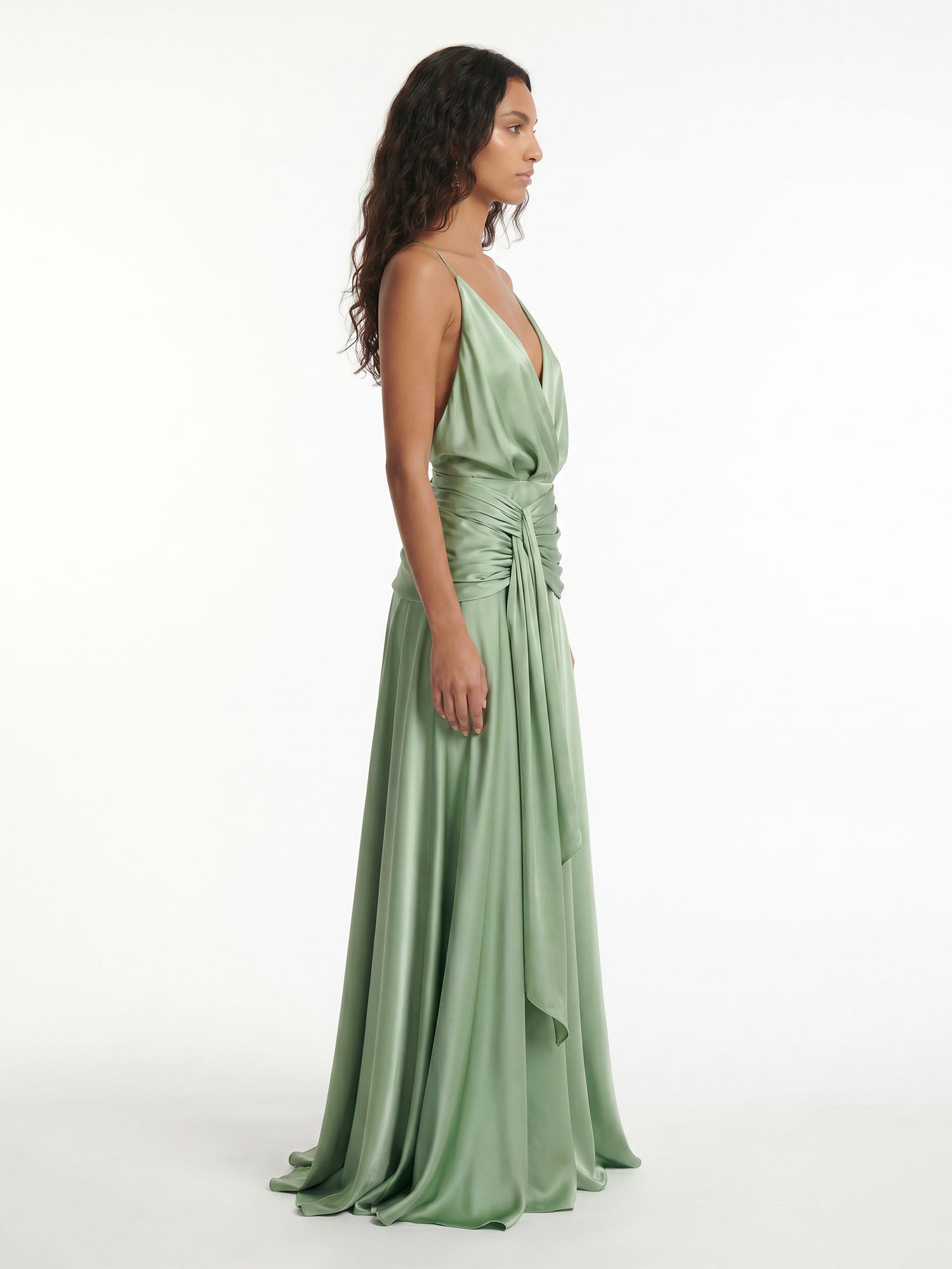 Sage Drape Halter Maxi Wrap Robe