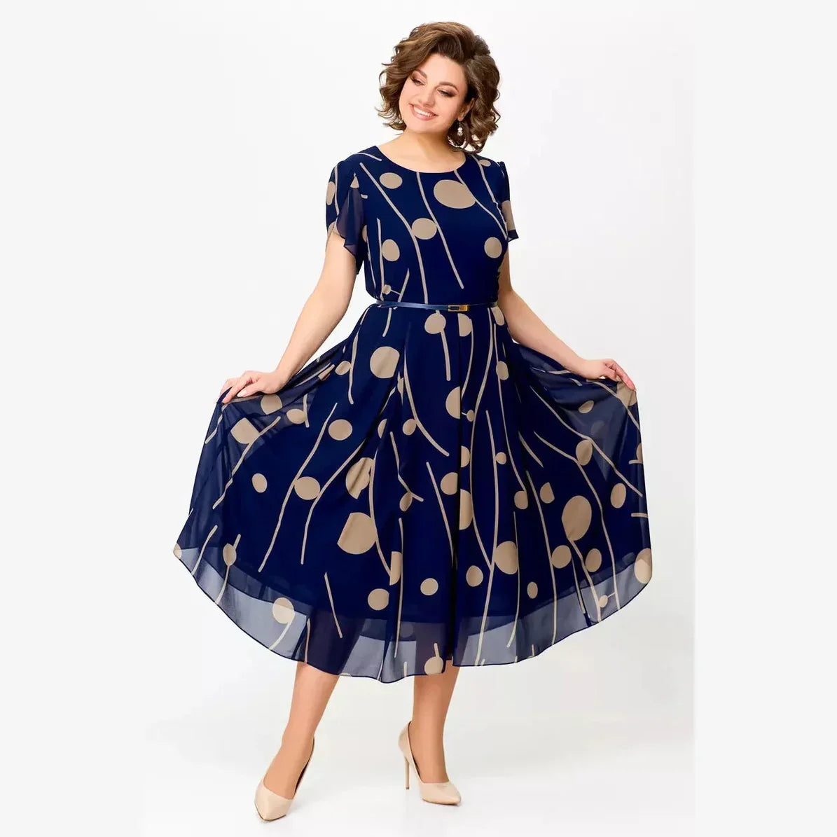 Robe Midi en Mousseline à Pois