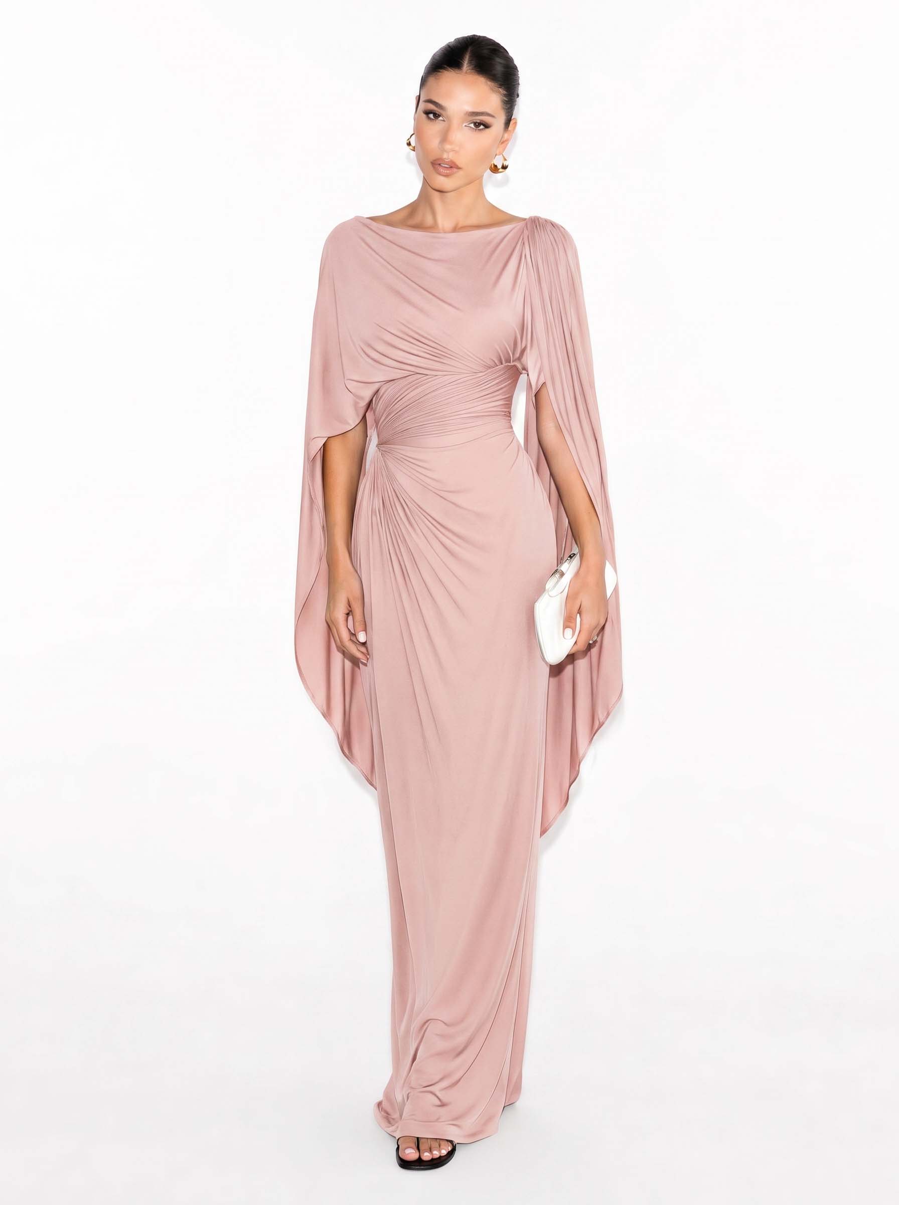 Robe Maxi Slim Fit avec Encolure Bateau Plissée