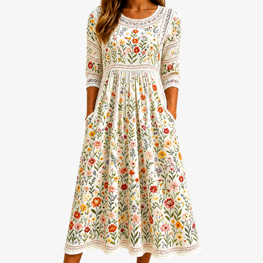 Robe Midi Charmante Champ de Fleurs