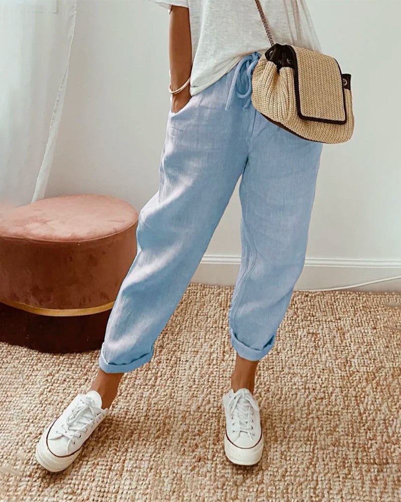 Pantalon Décontracté Élégant à Taille Haute