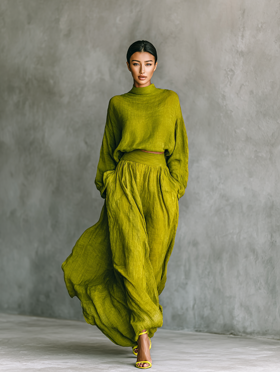 AliceLeon™ | Ensemble vert en coton et lin