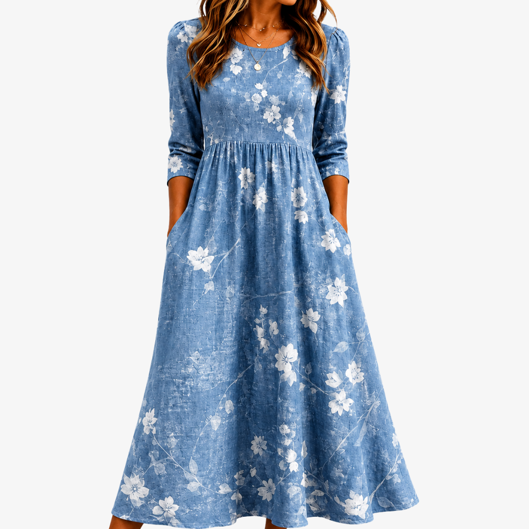 Robe Midi Fleurie avec Poches Bluebell Breeze