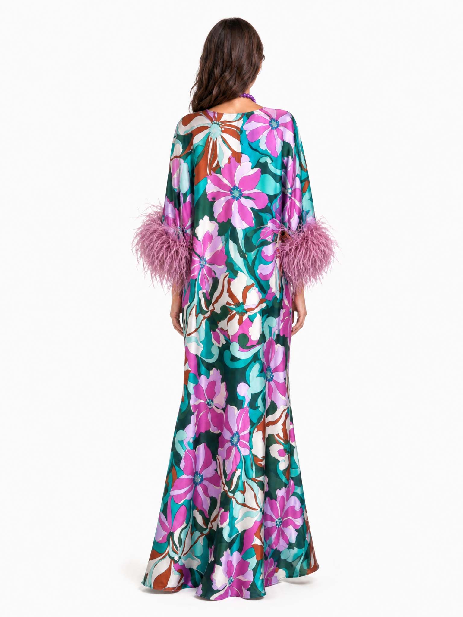 Robe maxi satinée fleurie