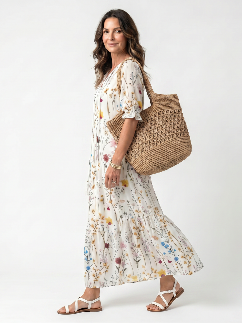 Sylvie | Robe Midi à Nouer avec Motif Botanique