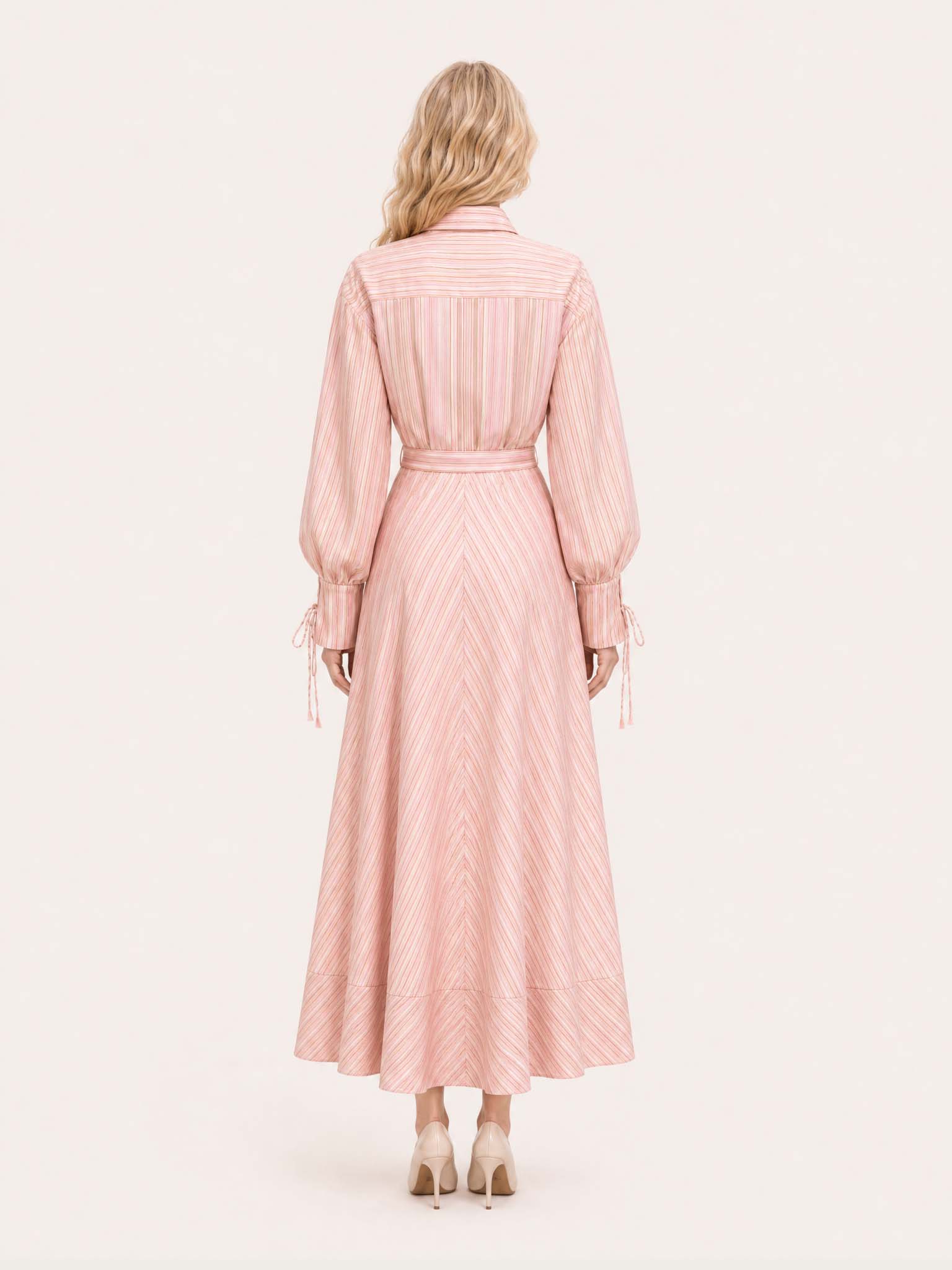 Robe maxi rose ceinturée