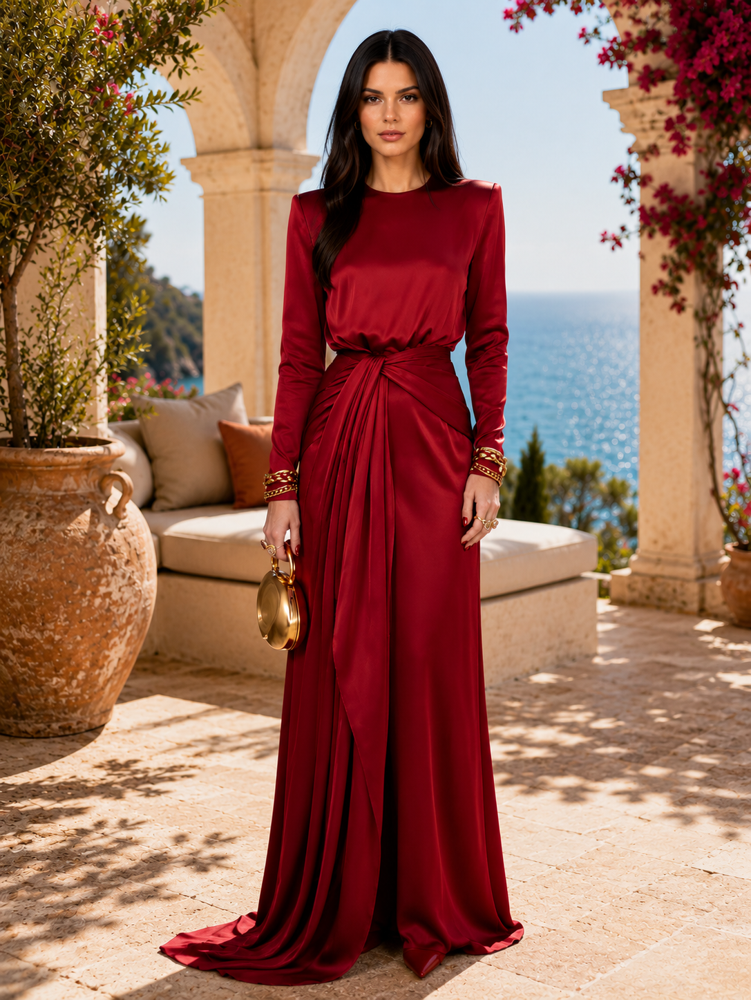 Élégante Robe Maxi en Satin Drapé