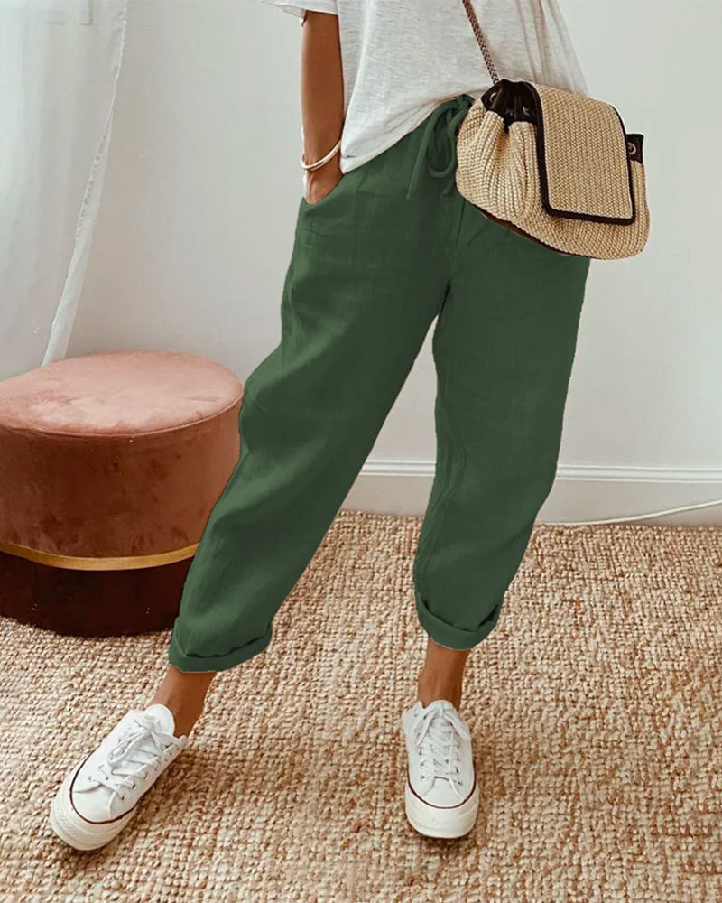 Pantalon Décontracté Élégant à Taille Haute