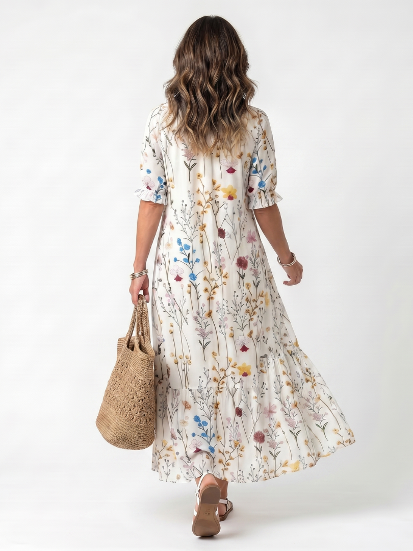 Sylvie | Robe Midi à Nouer avec Motif Botanique