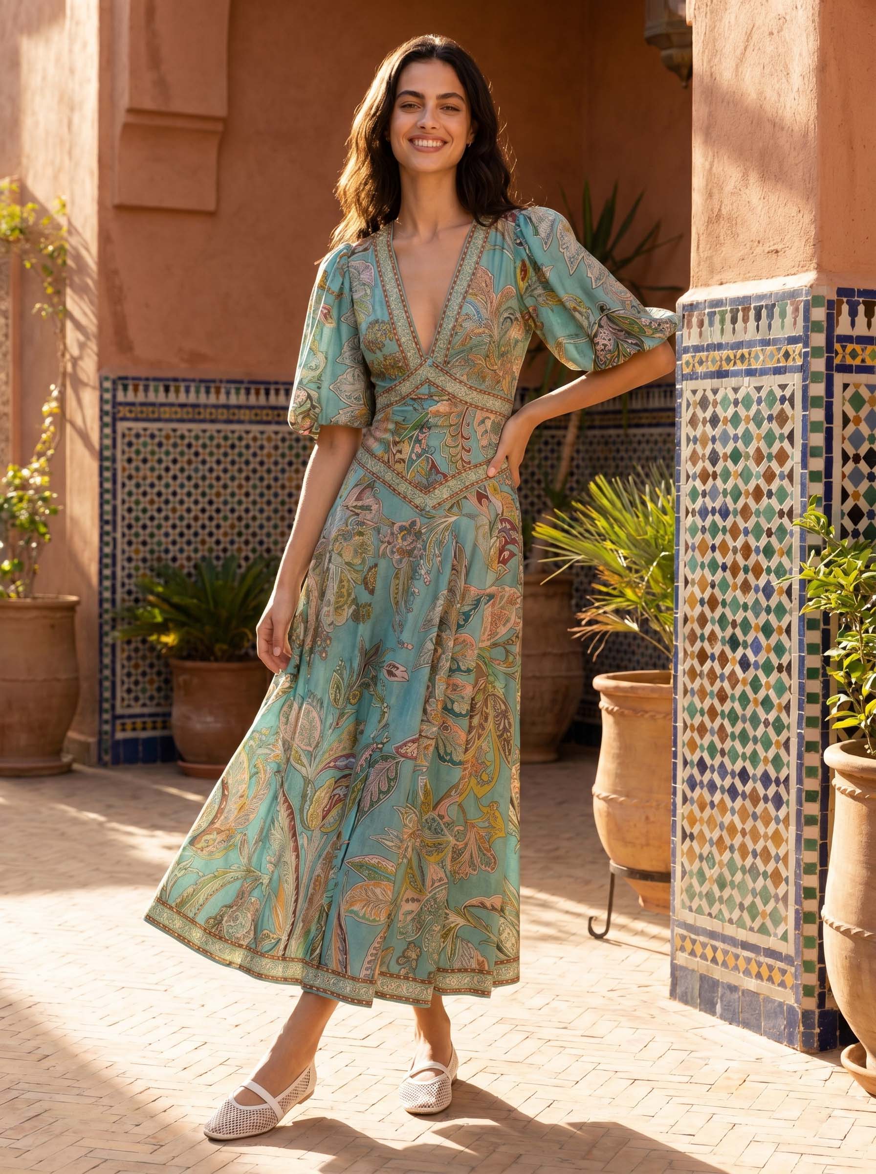 Robe midi satinée fleurie