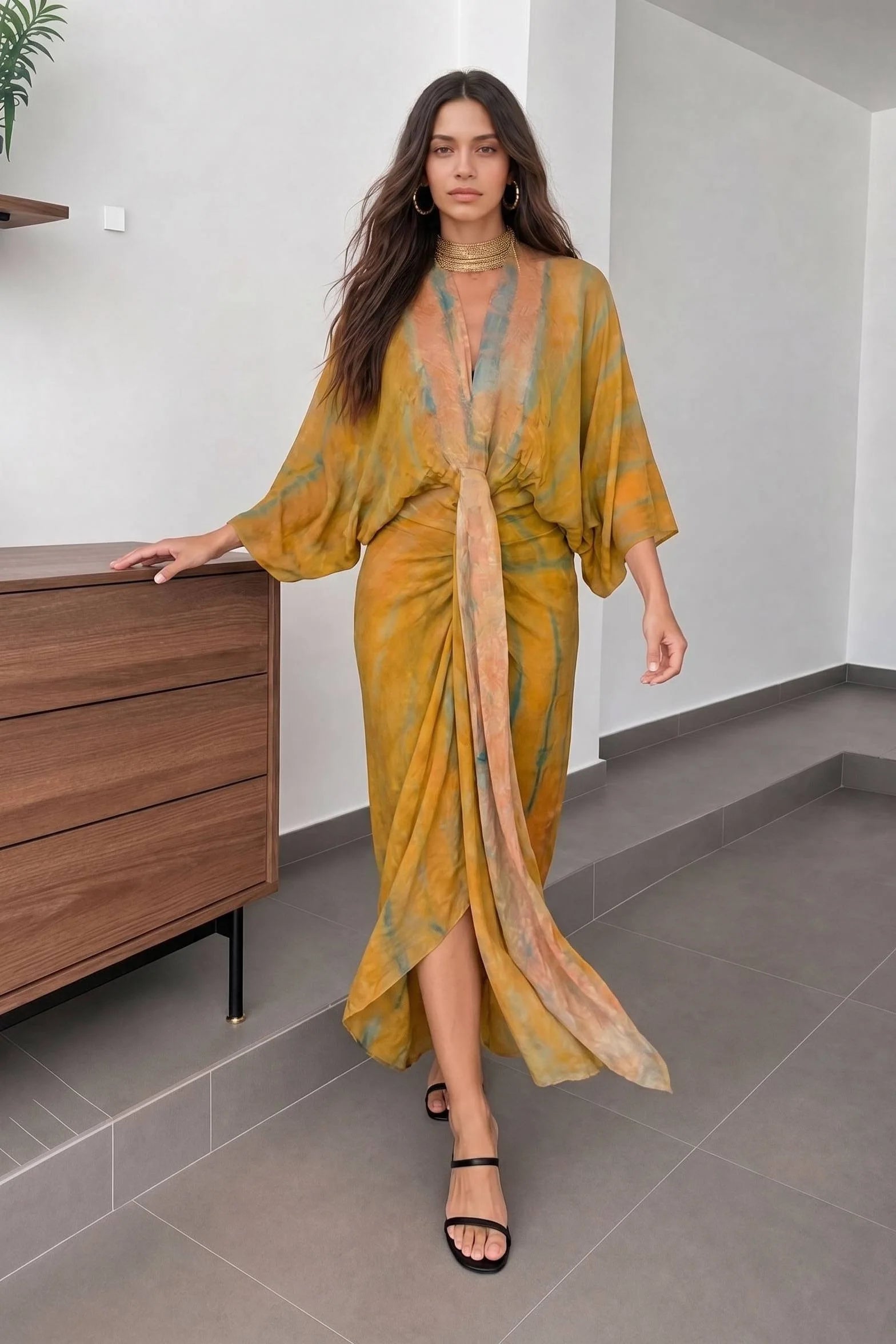 Kimono-Style Printed Robe