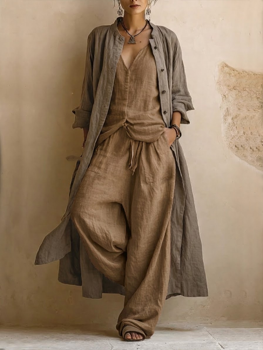 Ensemble Bohème 3 Pièces avec Cardigan Long