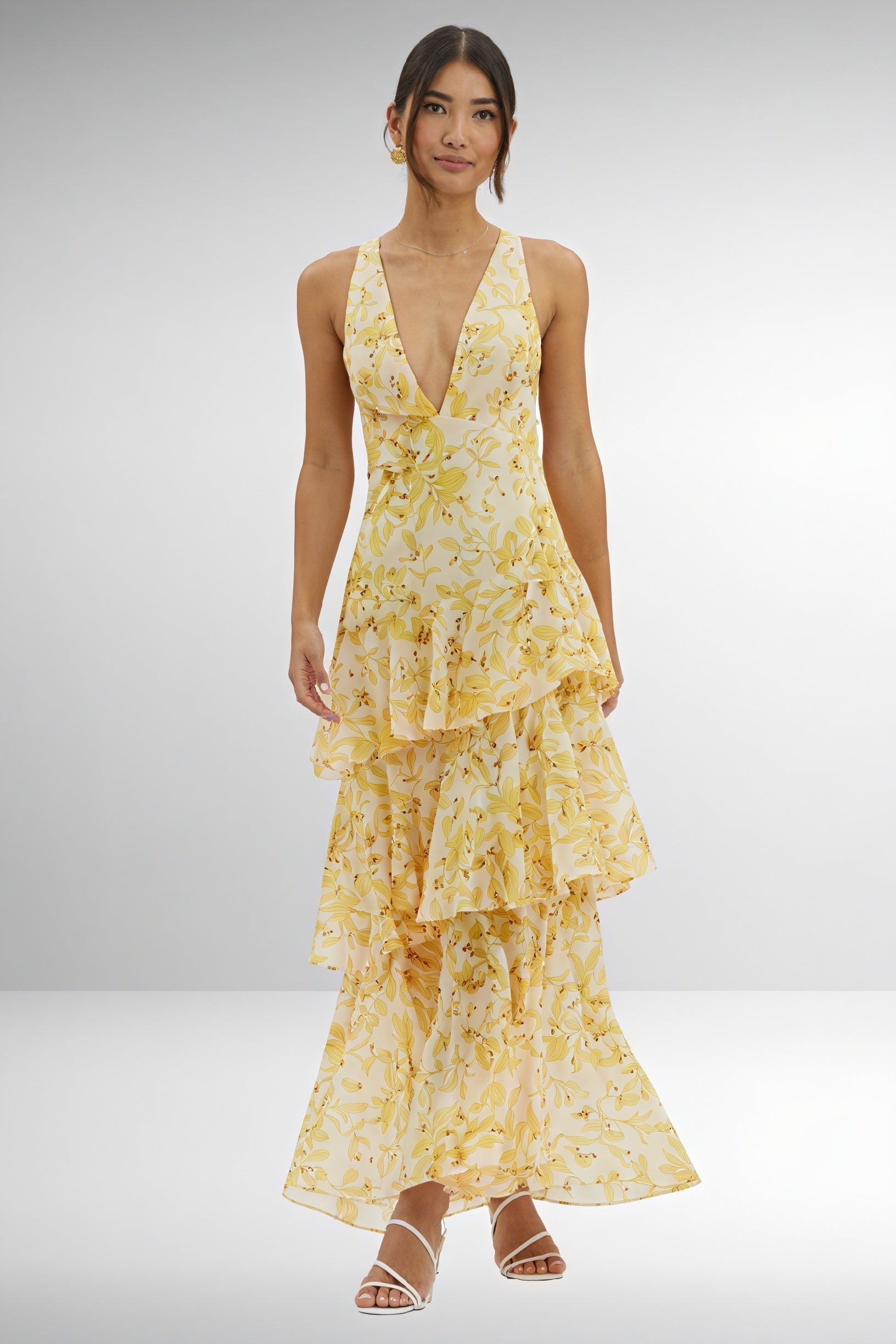 Robe Fleurie à Décolleté Plongeant