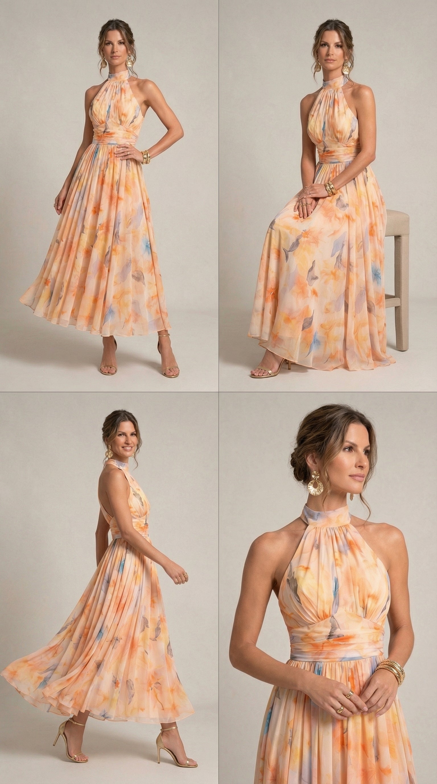 Esther™ | Robe Halter à Imprimé Aquarelle