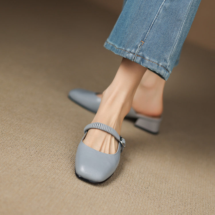 Mules Mary Jane en Cuir Authentique Novie