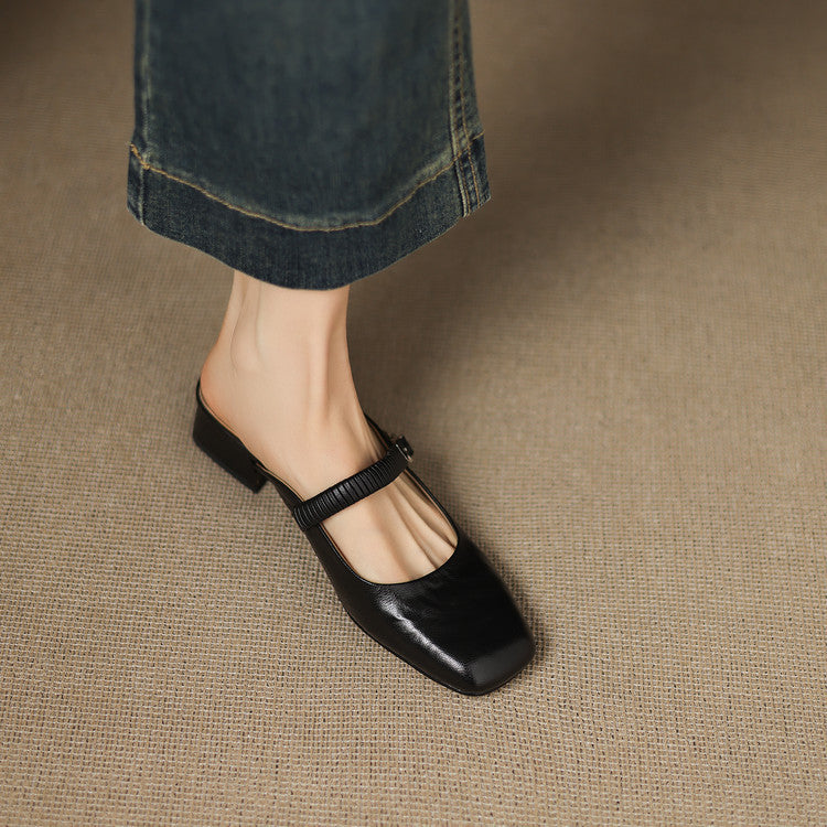 Mules Mary Jane en Cuir Authentique Novie