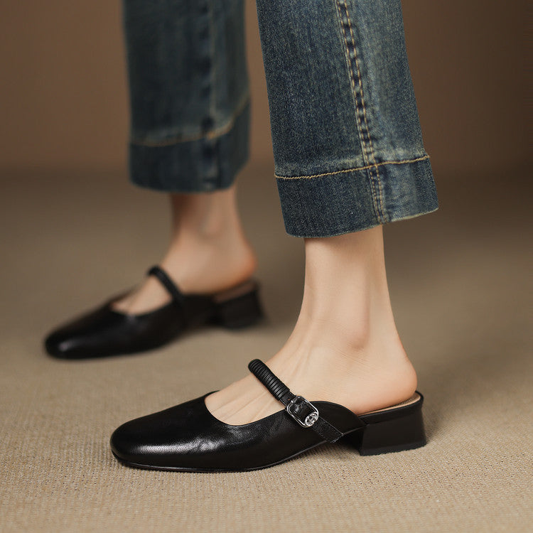 Mules Mary Jane en Cuir Authentique Novie