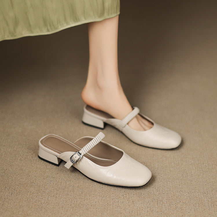 Mules Mary Jane en Cuir Authentique Novie