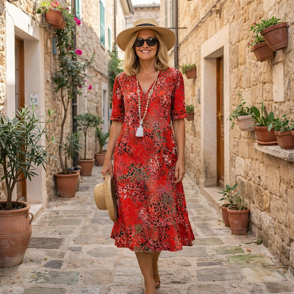 Rachel | Robe Midi Imprimée Élégante