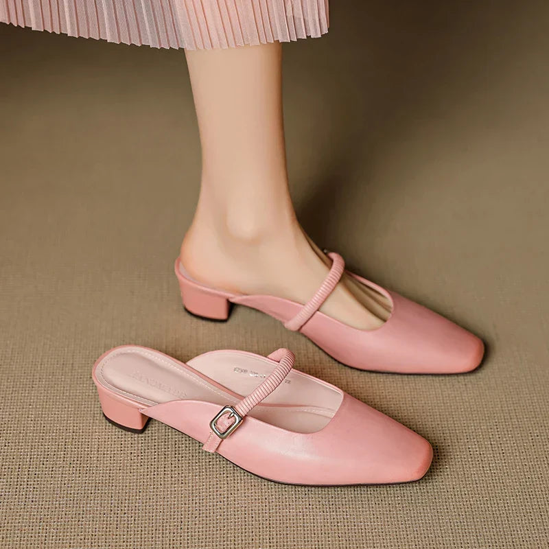 Mules Mary Jane en Cuir Authentique Kera