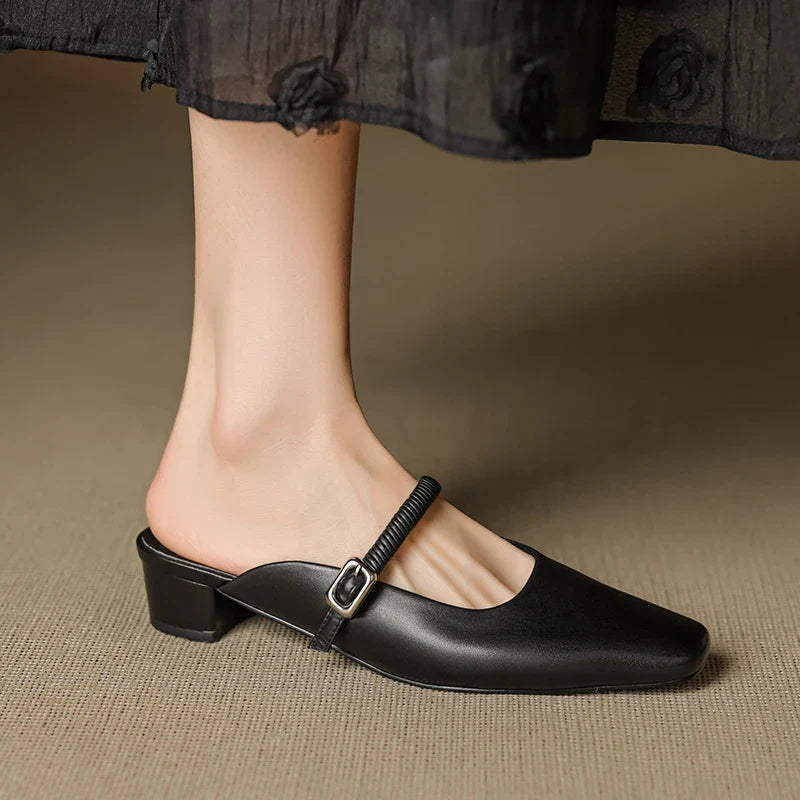 Mules Mary Jane en Cuir Authentique Kera
