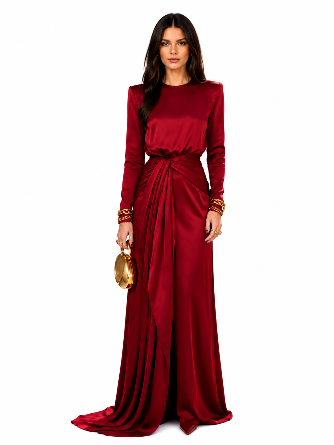 Élégante Robe Maxi en Satin Drapé
