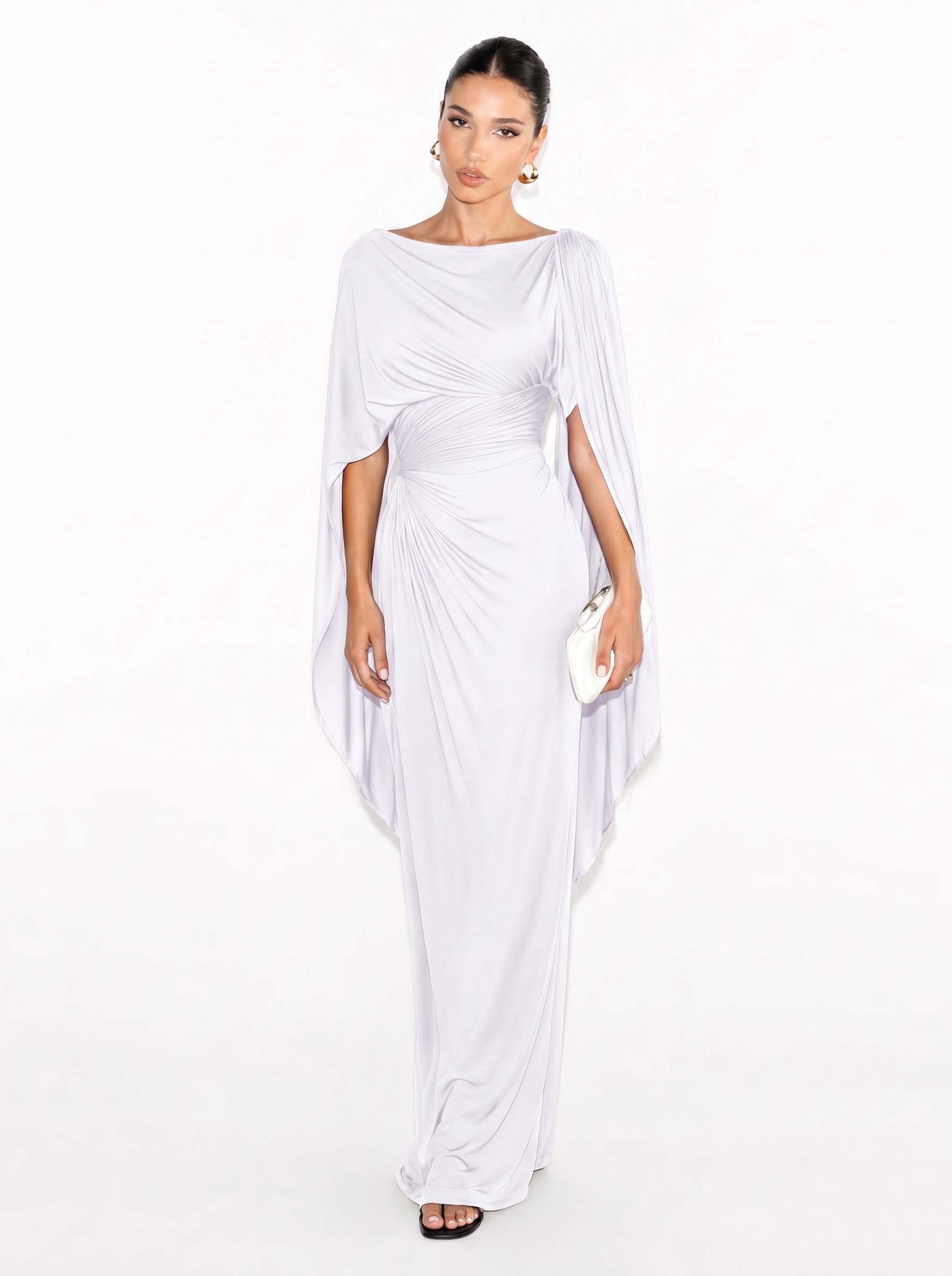 Robe Maxi Slim Fit avec Encolure Bateau Plissée