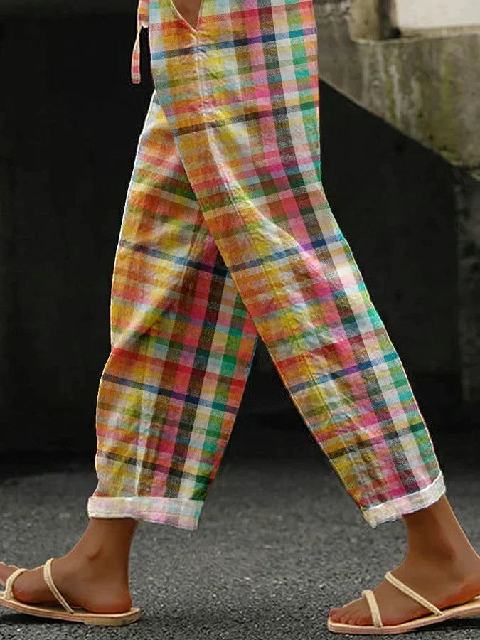 Pantalons Confortables à Motif Carreaux
