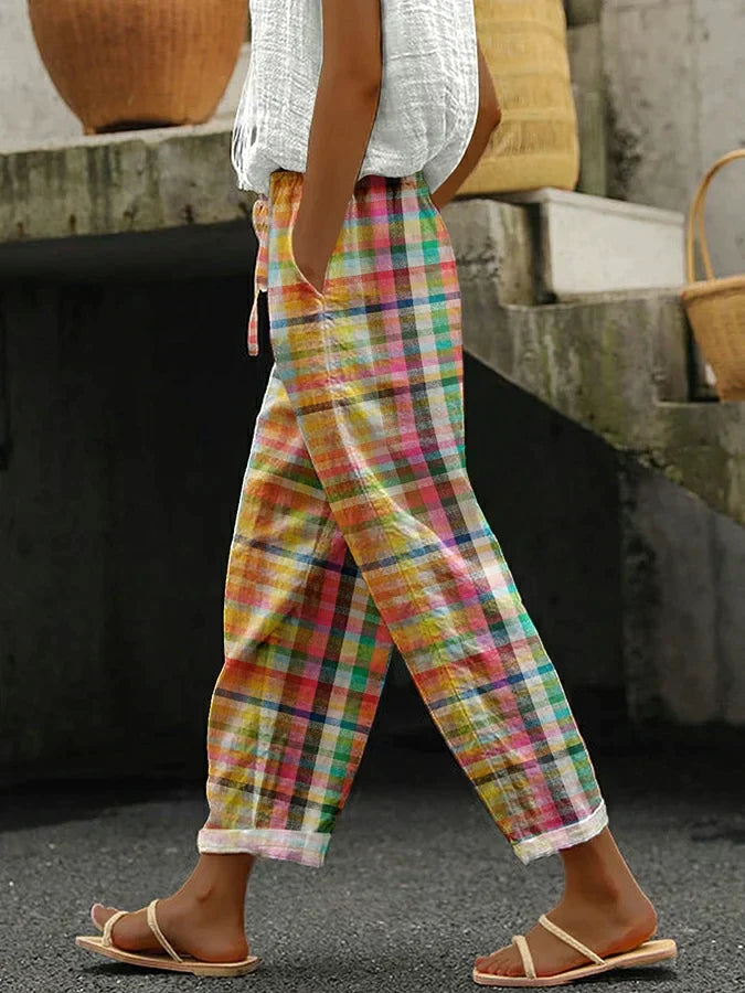 Pantalons Confortables à Motif Carreaux