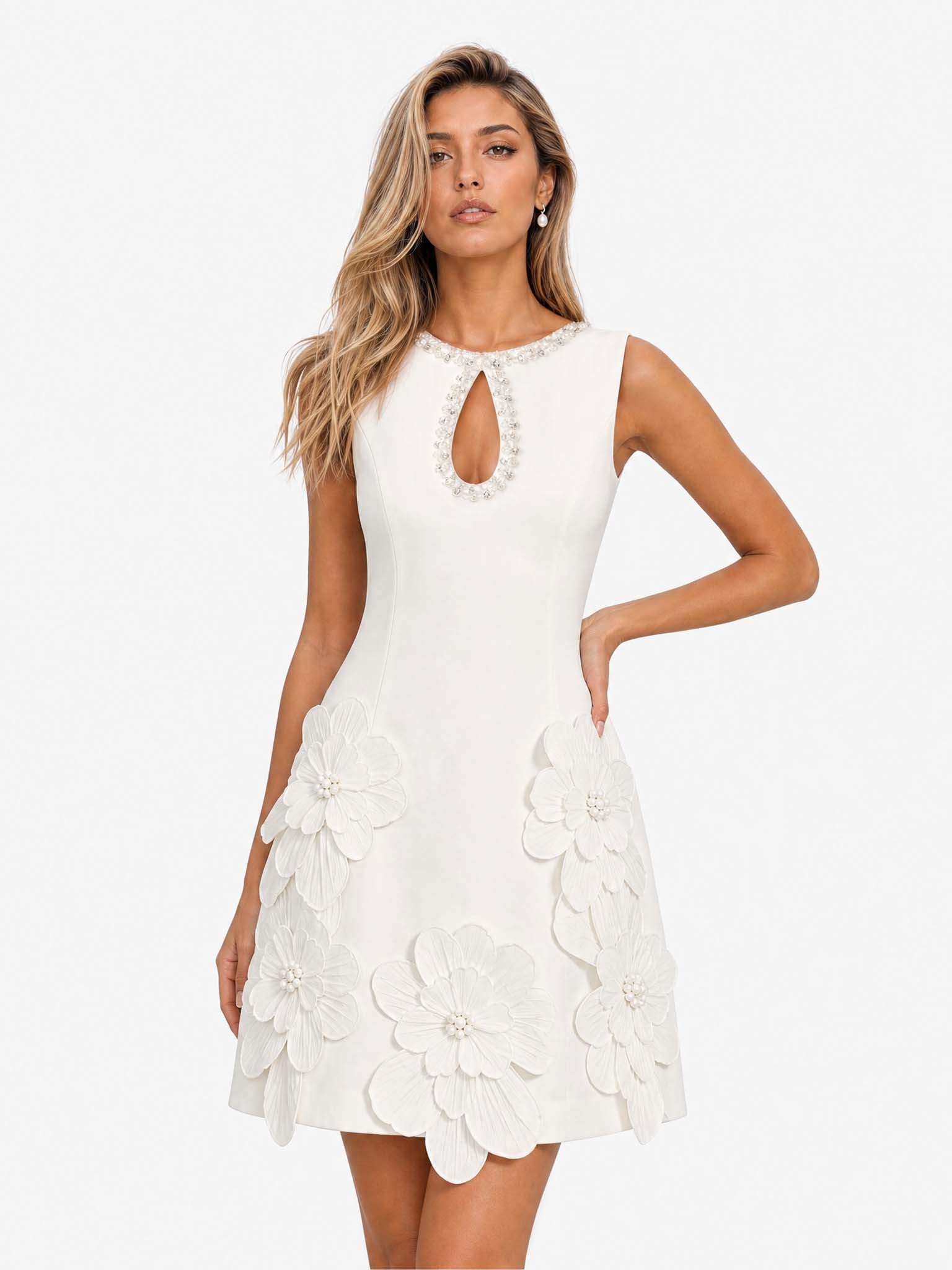 Robe Mini Élegante Sans Manches avec Découpe