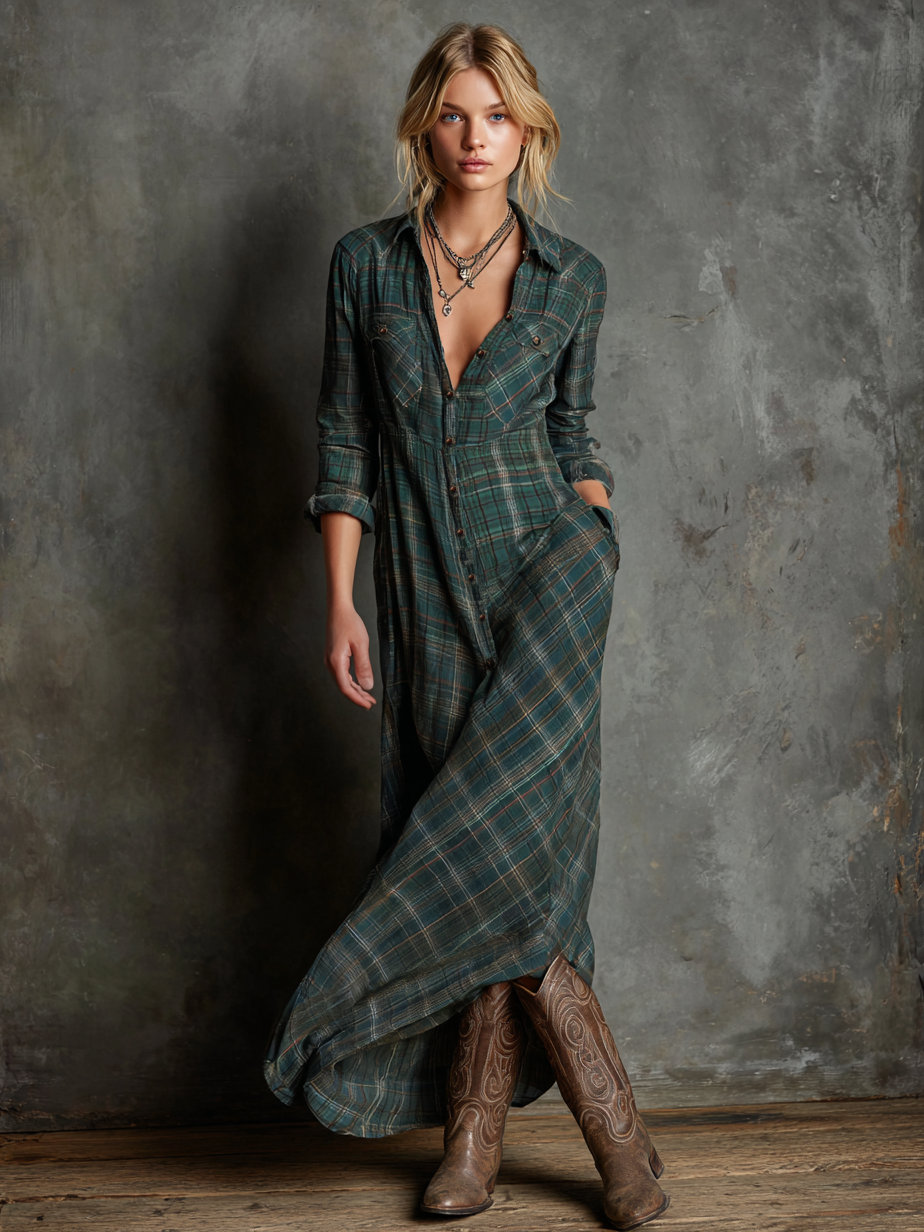 AliceLeon™ | Robe Maxi Rayée avec Col