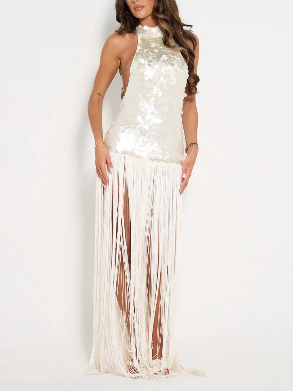 Robe maxi sequins dos nu