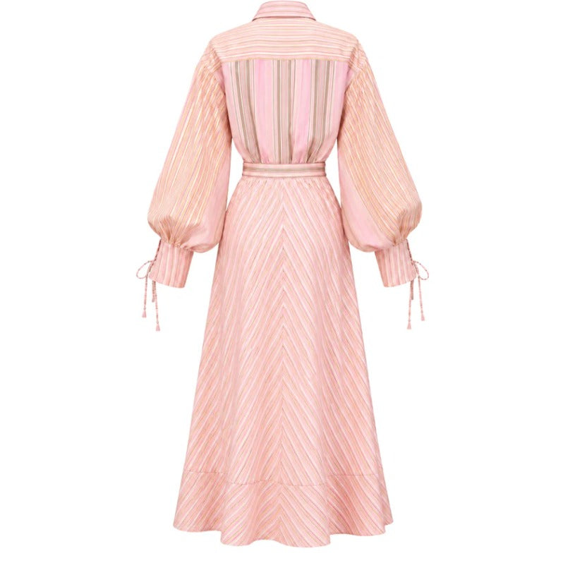 Robe maxi rose ceinturée