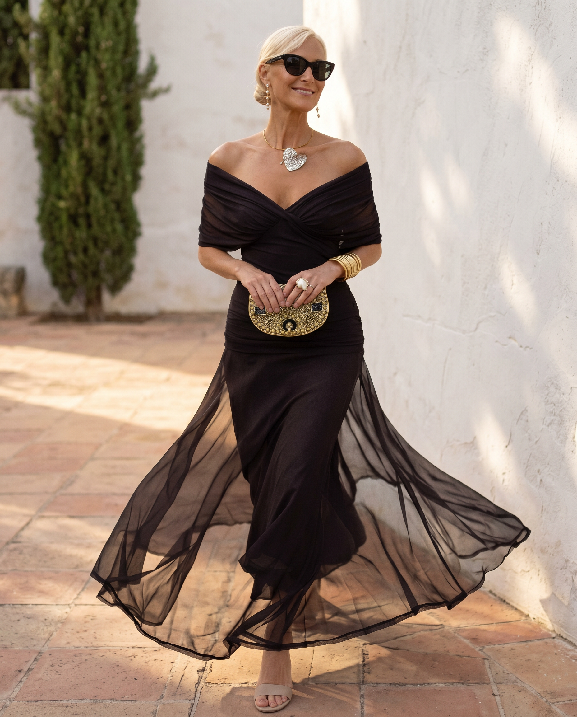 Robe maxi chic pour soirée avec décolleté en cœur