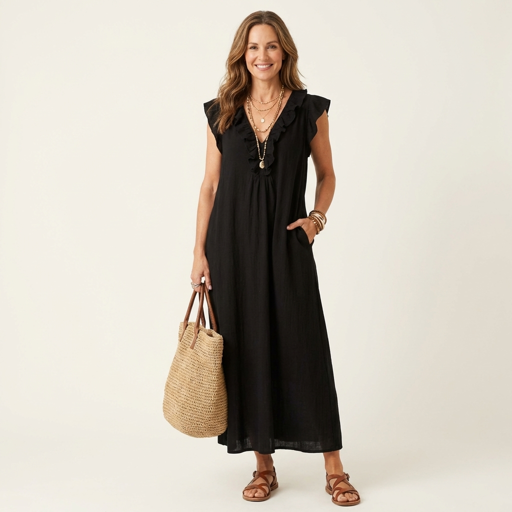 Robe Maxi en Lin à Volants