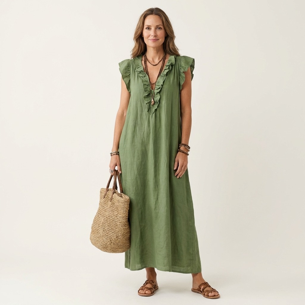 Robe Maxi en Lin à Volants