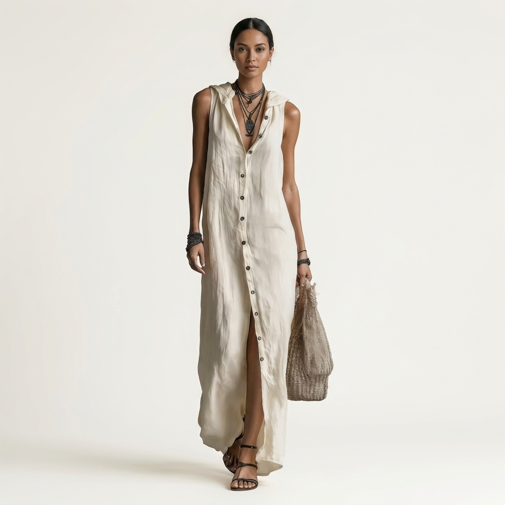 Robe Maxi en Lin à Capuche
