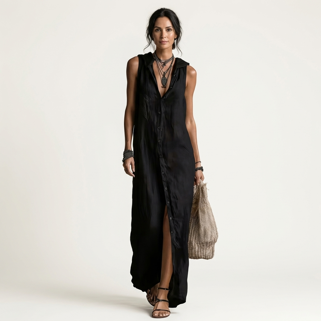 Robe Maxi en Lin à Capuche