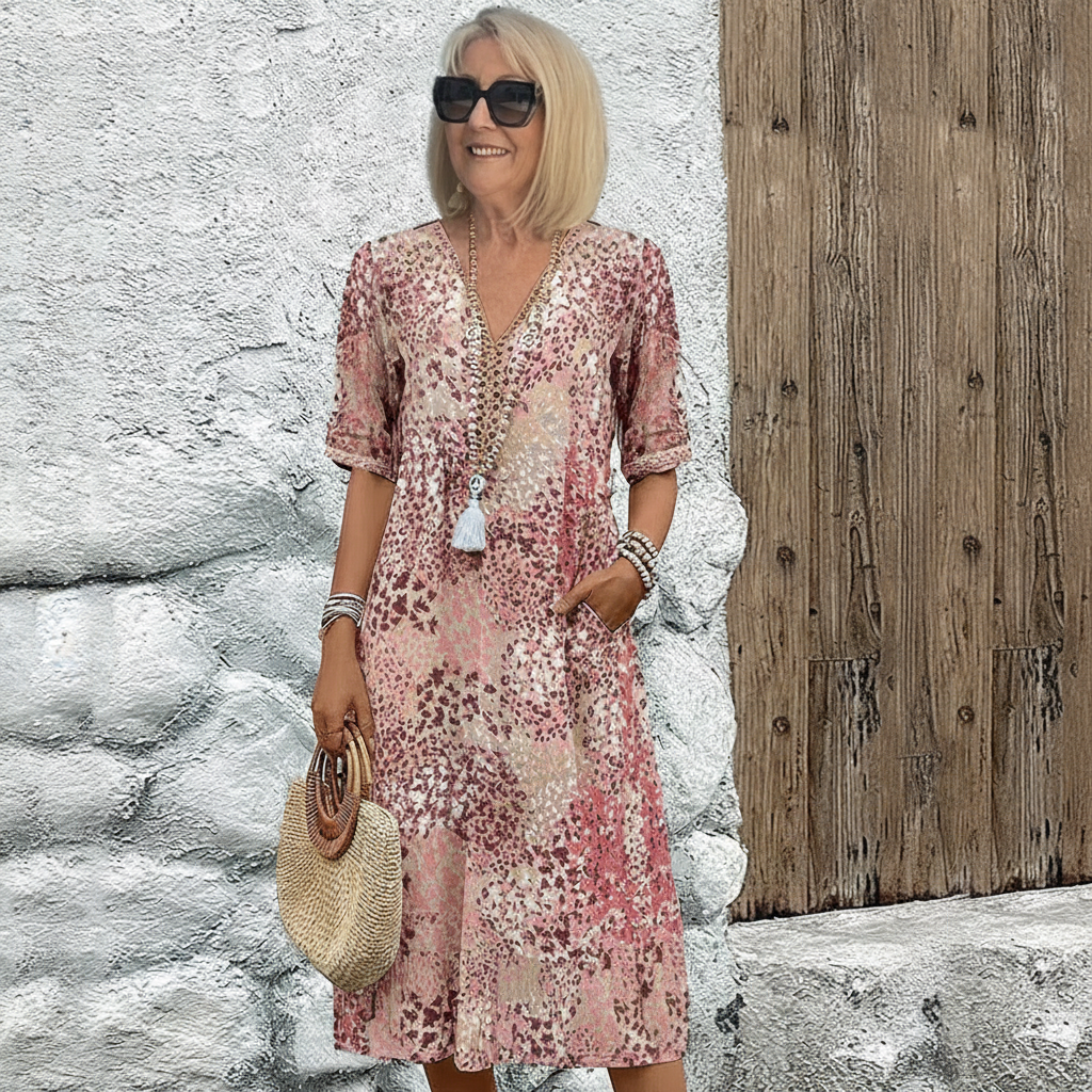 Rachel | Robe Midi Imprimée Élégante