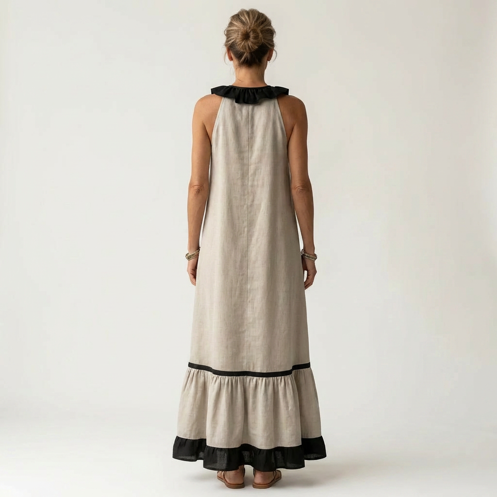Robe Maxi Sans Manches à Col Volant
