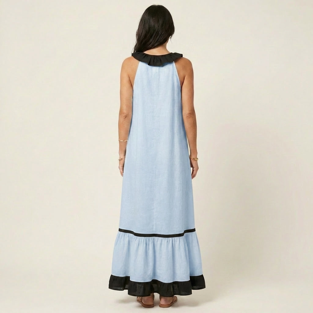 Robe Maxi Sans Manches à Col Volant