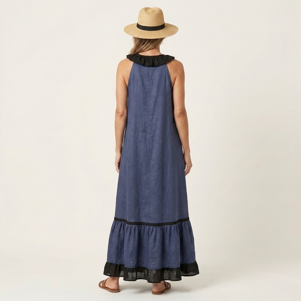Robe Maxi Sans Manches à Col Volant
