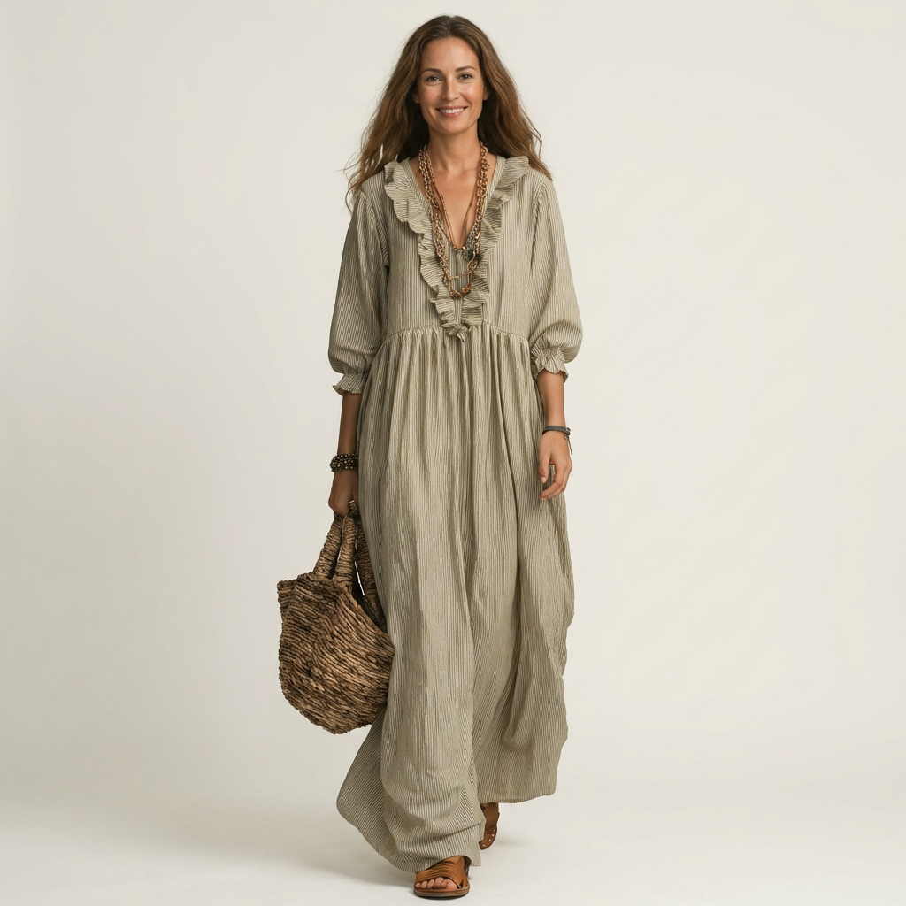 Robe Maxi Rayée à Volants