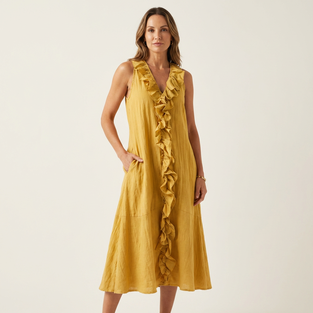 Maxi Robe en Lin Sans Manches