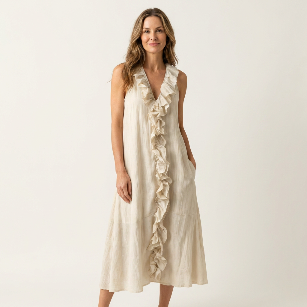 Maxi Robe en Lin Sans Manches