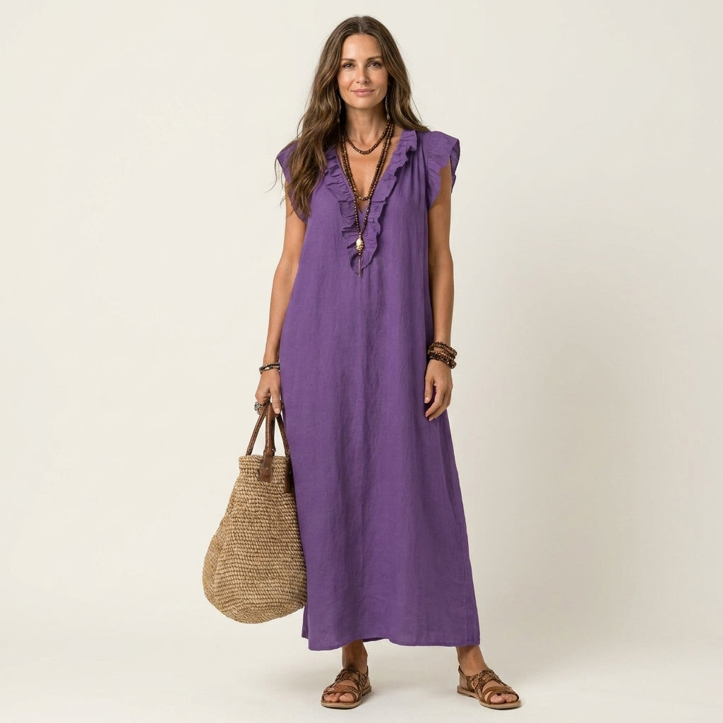 Robe Maxi en Lin à Volants