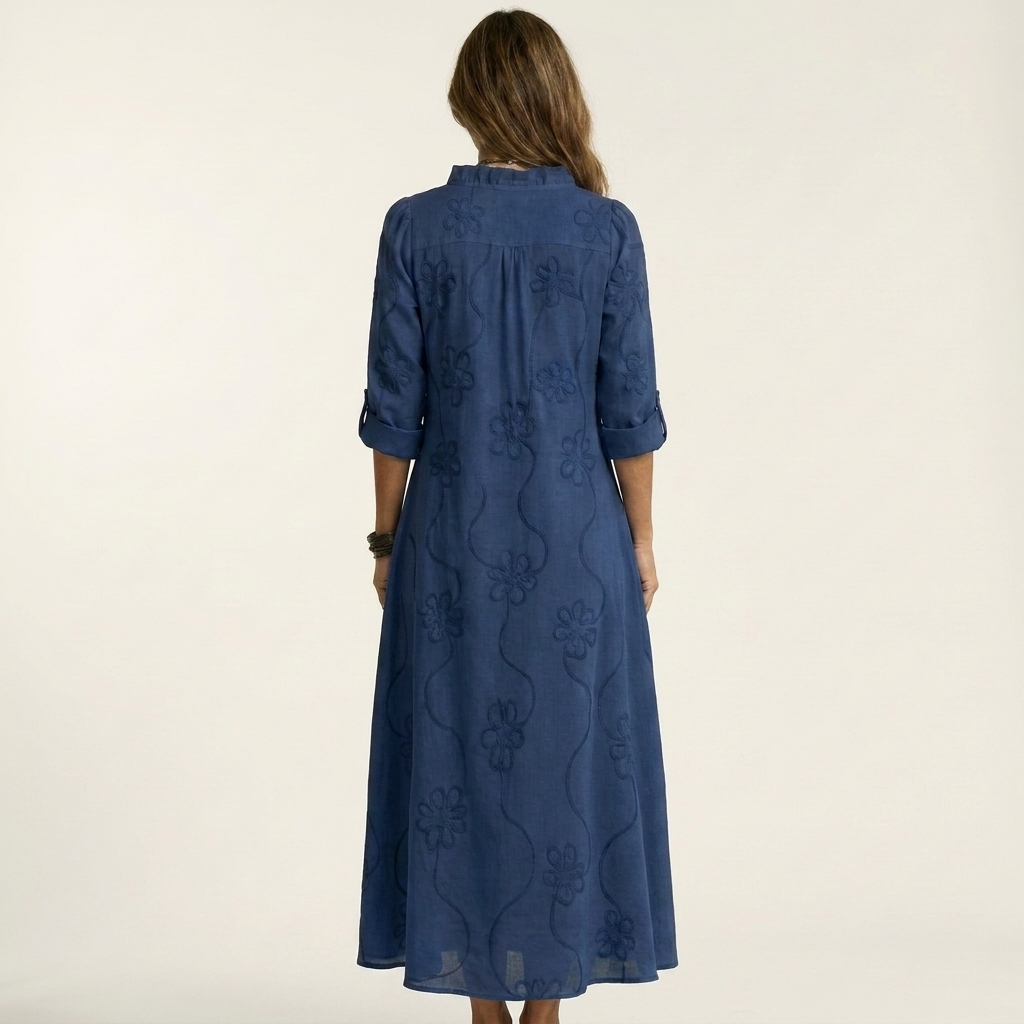 Maxi Robe Brodée en Coton-Lin
